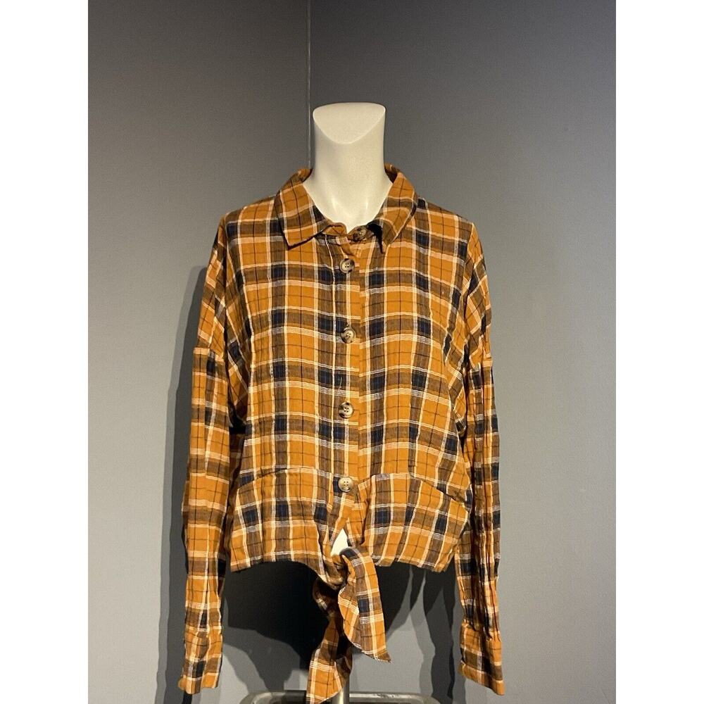 Day To Day Long Sleeve Crop Top Shirt Burnt Orange Plaid Women’s Size Large